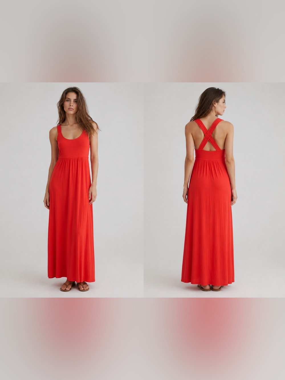 Calvin Klein Coral Orange Maxi Dress Crisscross Strappy Back Size 6